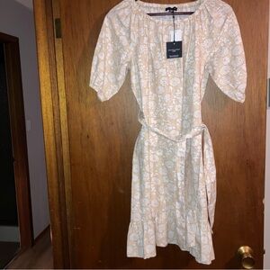 Saks Fifth Avenue Floral Cream Cotton and Linen Dress